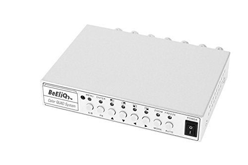 BeElion 2CH Color Video Quad Switcher, CCTV DVR Camera Video Splitter Processor Switch System