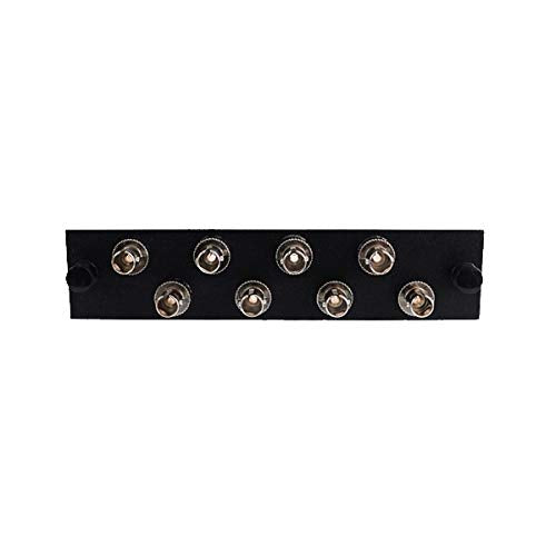 CableWholesale Fiber Optic Adapter Panel, 8 Multimode ST Connectors, LGX Adapter Plate, Ceramic Sleeve, Black Powder Coat