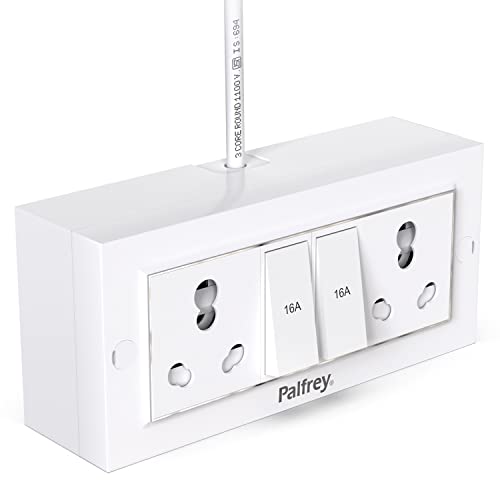 Palfrey Electric Extension Board  16A/20A + 16A/20A With Two Switch And Heavy Duty 3 Meter Wire (2200W) (White)