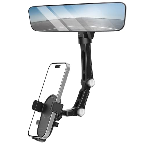 Karmus Rearview Mirror Phone Holder For Car, Rear View Mirror Phone Holder, Rotatable And Retractable Car Phone Holder Mount, Ca