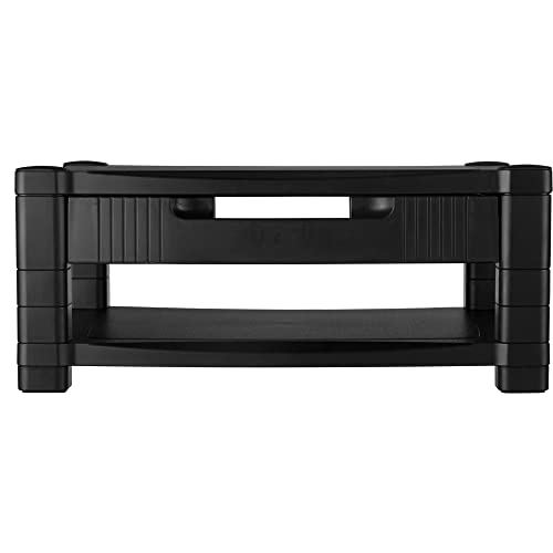 Kantek Two Tier Height Adjustable Computer Monitor Stand Organizer, Removable Organizing Drawer, Cable Management, 17'' X 13.25'