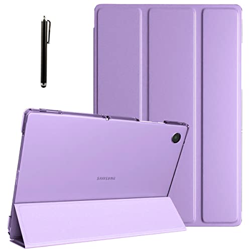 Proelite Smart Flip Case Cover For Samsung Galaxy Tab A8 10.5Inch SmX200/ SmX205/ SmX207 Translucent Back With Stylus Pen, Laven