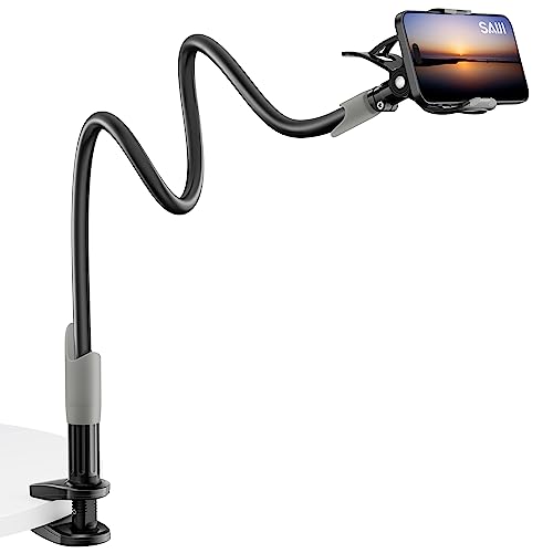 Saiji Gooseneck Bed Phone Holder, Flexible Long Arm Phone Mount For Desk, Clip Bracket Clamp Stand For 4.0 6.5'' Mobile Cell Pho