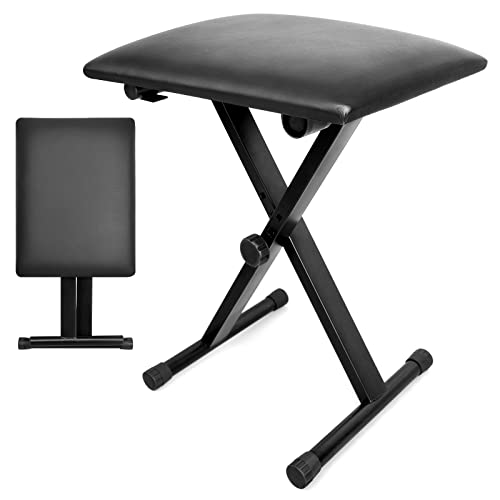 Letsrock Piano Bench, Keyboard Bench X-Style Padded Adjustable Portable Stool Collapsible Chair Foldable Seat Waterproof & Non-S