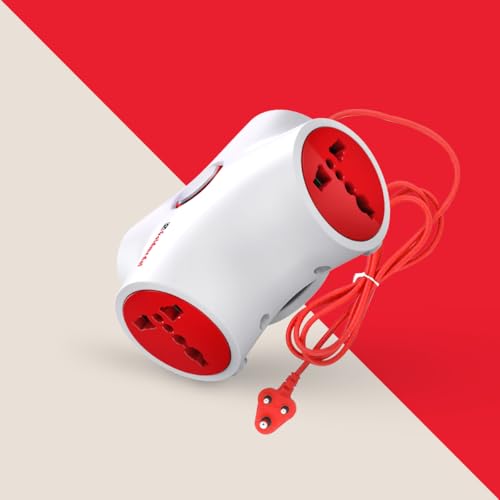 Goldmedal GTrix 4X1 Spike High Guard Adaptors Extension Cord (White And Red) 4 Outlet Universal Socket, 2Meter Cable, Master