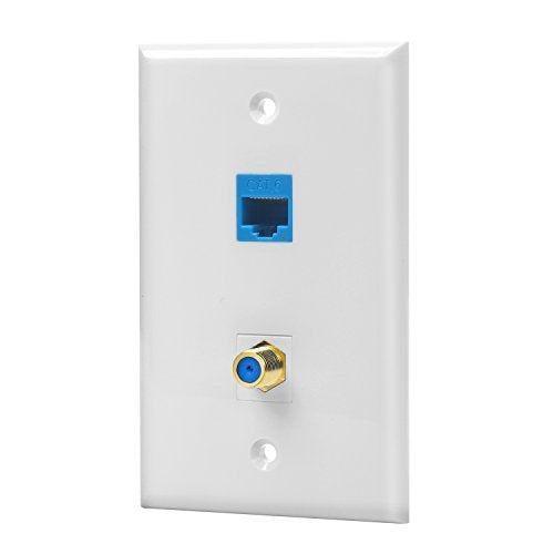 Ibl 1 Cat6 Ethernet Port And 1 Gold Plated Cable Tv Coax F Type Port Wall Plate (White)