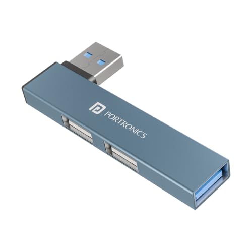 Portronics Mport Mino A Usb 3.0 Hub (3In1) With Usb 3.0 Superspeed, Compact LShape Design, 2Port Usb 2.0 HighSpeed, Usb Plu