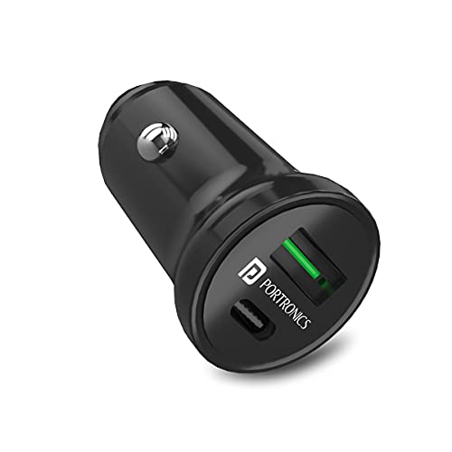 Portronics 38W Dual Output Fast Car Charger With 20W TypeC Pd & 18W Usb, Compact Size, Charging Adapter Compatible With Cars Fo