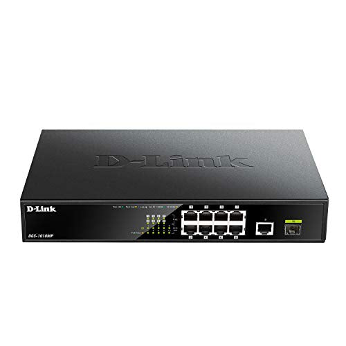 D Link Poe Switch, 8 10 Port Unmanaged W/ 1 Gigabit Ethernet Port & 1 Sfp Uplink Port, 125W Poe Budget Fanless Rackmount Plug N 