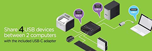 Iogear 4X2 Usb 3.0 Peripheral Sharing Switch With Usb C Adapter, Gus432Ca1Kit