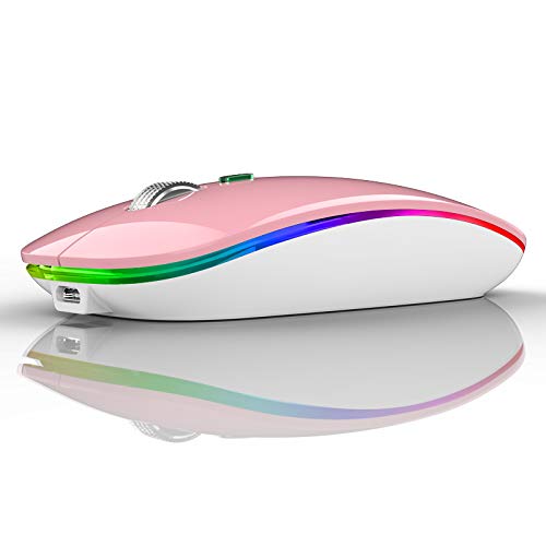 Tenmos Wireless Bluetooth Mouse, Led Slim Dual Mode (Bluetooth 5.1 + Usb) 2.4Ghz Rechargeable Silent Bluetooth Wireless Mouse With Type C Adapter For Laptop/Macbook/Ipad Os 13 And Above (Pink)
