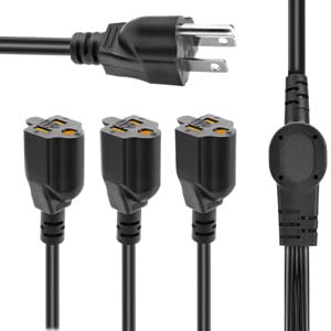 NAHAO 3.3FT 3 Prong 1 to 3 Extension Cord Splitter Indoor Outdoor 3-Outlet 16AWG Black
