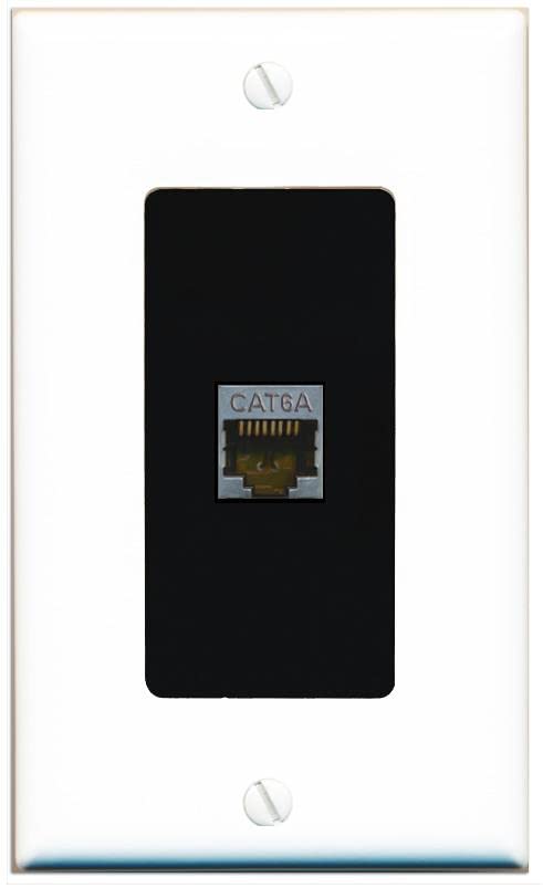 Riteav Cat 6A 1 Port Shielded Cat6A Wall Plate 1 Gang Decorative   1 Gang [White/Black]