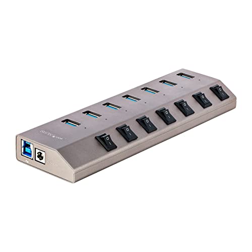 Startech.Com 7 Port Self Powered Usb C Hub With Individual On/Off Switches, Usb 3.0 5Gbps Expansion Hub W/Power Supply, Desktop/