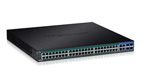 Trendnet 52 Port Gigabit Web Smart Poe+ Switch, 48 Gigabit Poe+ Ports, 4 Shared Gigabit Ports (Rj 45 Or Sfp), 370W Poe Power Bud