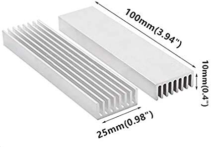 Silver Tone Aluminum Heatsink Cooler Radiator Cooling 100Mm X 25Mm X10Mm Heat Sink Module Cooler(Pack Of 4)