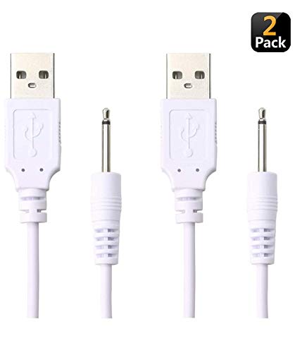 VibeMax 2 Pack Massager Charger - Fast Charging 2.5mm USB Cable, Copper, White, Model 654225050175