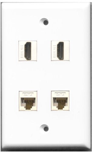 Riteav   2 Port Hdmi 2 Port Cat6 Ethernet Wall Plate   White