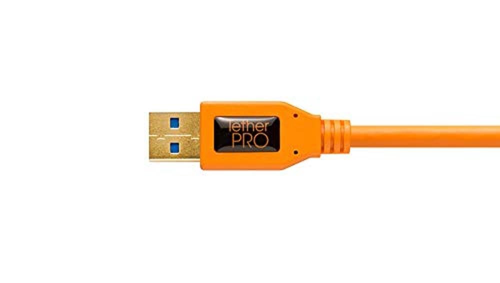Tether Tools TetherPro USB 3.0 to Micro B Right Angle Cable | for Fast Transfer and Connection Between Camera and Computer | High Visibility Orange | 15 Feet (4.6 m)