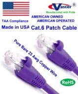 Made In Usa, Vaster Sku  81975 3 Ft (20 Pcs/Pack) Cat6 Patch Cable Purple (''Not Cca Wire'' 100% Copper (Ul Csa Cmr Etl) 23Awg S
