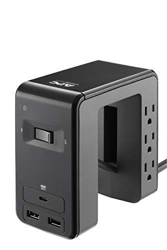 Apc Desk Mount Power Station Pe6U21, U Shaped Surge Protector With Usb Ports (3), Desk Clamp, 6 Outlet, 1080 Joules Black