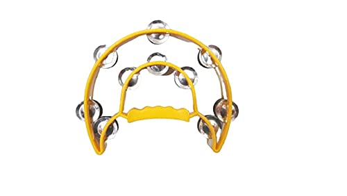 MUSIQAA JAHAN Pro Half Moon Tambourine With Double Cutaway and Double Row of Jingles (Multi Colors)