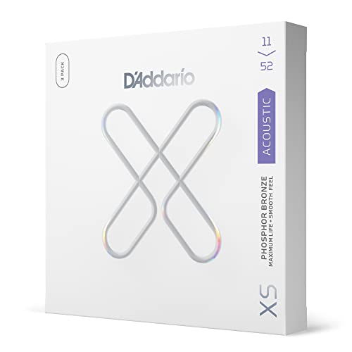 D'Addario Guitar Strings   Xs Phosphor Bronze Coated Acoustic Guitar Strings   Xsapb1152 3P   Maximum Life With Smooth Feel & Exceptional Tone   For 6 String Guitars   11 52 Custom Light, 3 Pack