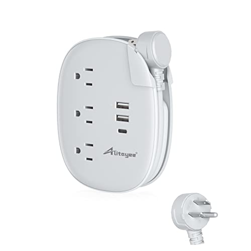 Usb C Travel Power Strip,Alitayee Portable Power Strips With 3 Outlets 3 Usb Ports Fast Charge, Usb Extension Cord With Flat Plu