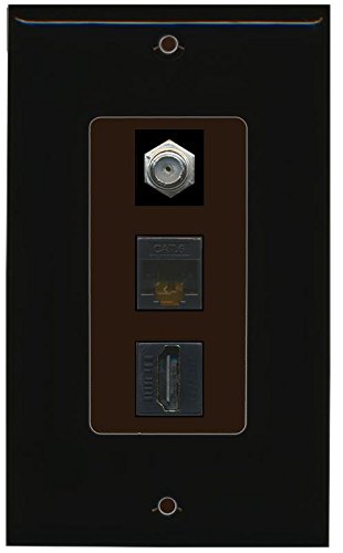 Riteav Decorative 1 Gang Wall Plate (Black/Brown) 3 Port   Coax (Black) Cat6 (Black) Hdmi (Black)