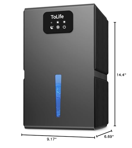 ToLife Dehumidifiers for Home 95 OZ Water Tank with Auto-Off 1000 sq.ft Sleep Mode Portable Dehumidifier for Basement Bathroom Home RV Closet Room 7 Colors LED Light,Grey -Like New
