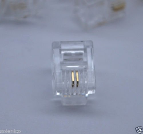 100 Durable 2 Pin Rj11 Rj 11 6P2C Modular Plug Telephone Phone Connector Clear
