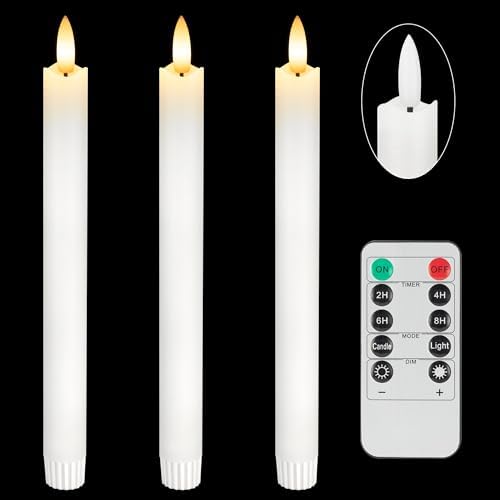 Sehnsy Flameless Taper Candles With Remote, Real Wax Battery Operated Led Candles Set With 3D Flickering Flame, 9.6'' Realistic