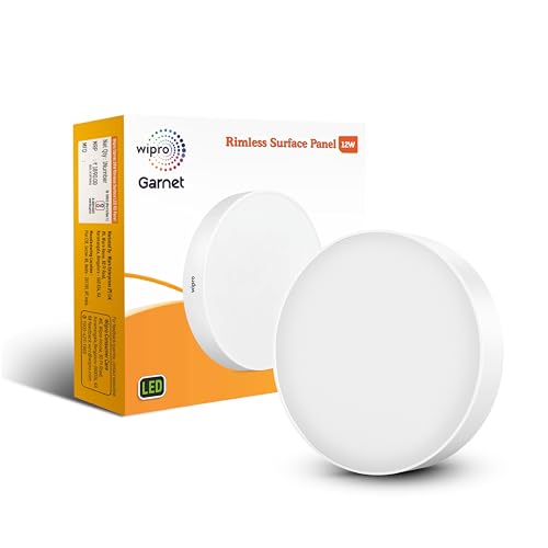 Wipro Polycarbonate Garnet 12W Rimless Round Led Surface Panel|Cool White Light (6500K)|Elegant Rimless Design For Wider Spread