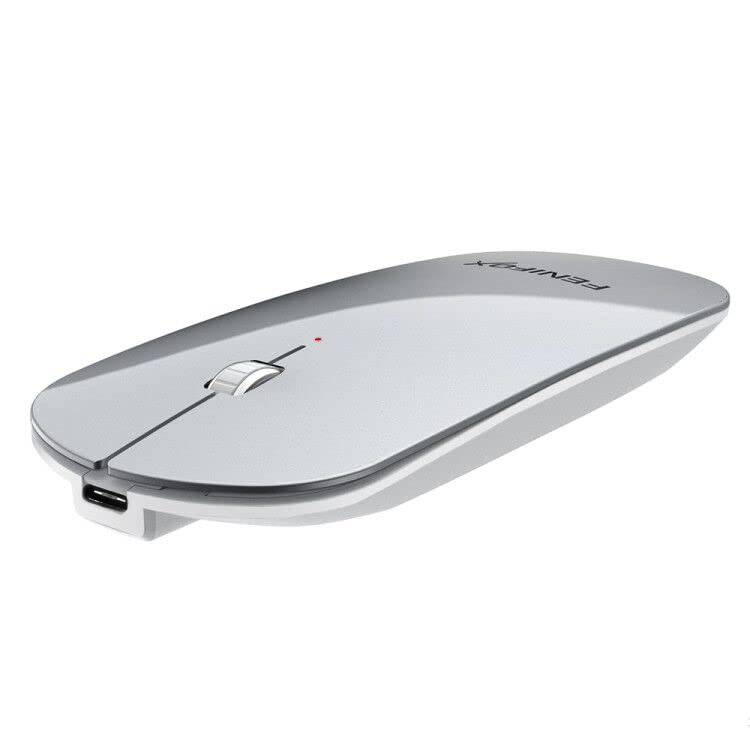 Fenifox Bluetooth Mouse, Slim Mini Portable Flat Travel Wireless Mouse Rechargeable Quiet Ultra Thin Mice Compatible With Laptop,Tablet,Notebook,Pc (Silver And White)