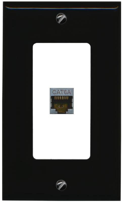 Riteav Cat 6A 1 Port Shielded Cat6A Wall Plate 1 Gang Decorative   1 Gang [Black/White]