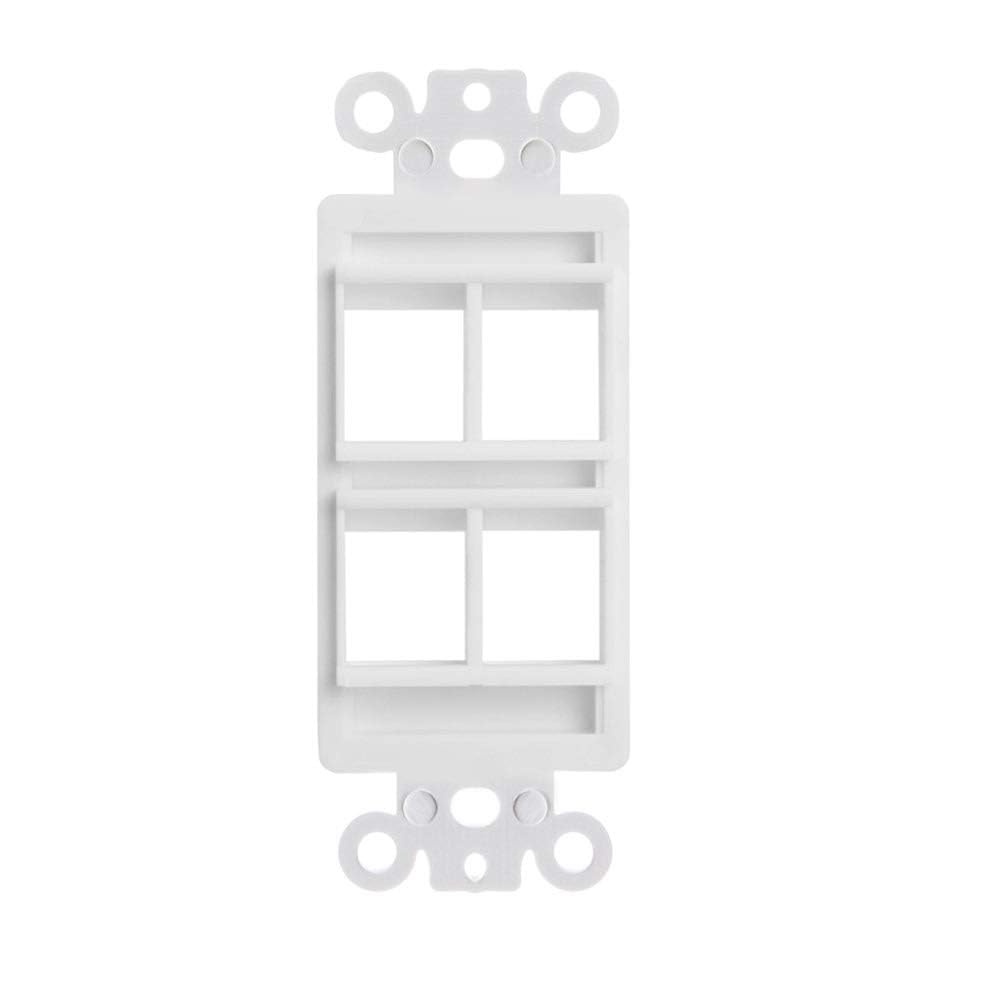 Cmple - 4 Port Decorator Wall Plate Insert, 1-Gang Keystone Wall Plate, Standard Keystone Jack Single Gang Wall Plate - White