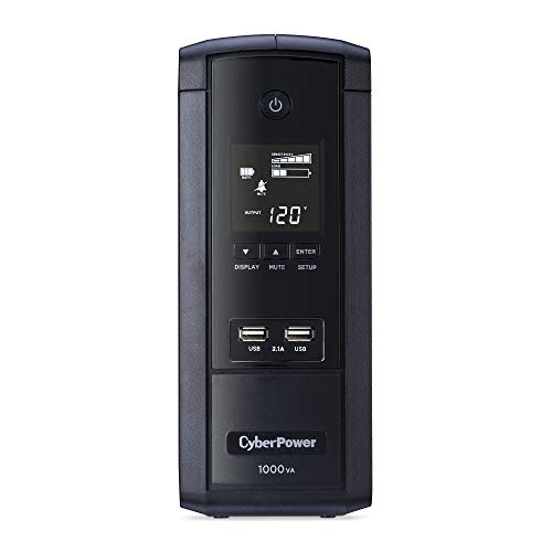 Cyberpower Brg1000Avrlcd Intelligent Lcd Ups System, 1000Va/600W, 10 Outlets, Avr, Mini-Tower, 5-Year Warranty