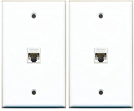 Riteav (2 Pack) 1 Port Cat5E Rj45 Ethernet Wall Plate White Lot
