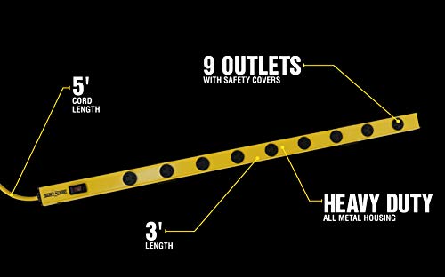 Yellow Jacket 5153 All Metal 3 Workshop Bar With 9 Outlets And 5 Yellow Cord