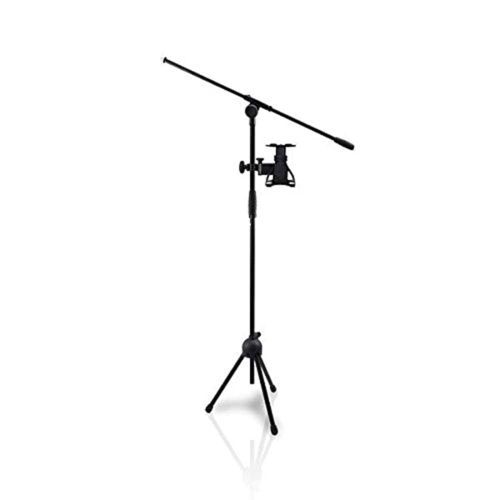 Pyle 2 In 1 Microphone And Tablet Stand   Adjustable Telescopic Column, 4.7    To 8.7    Tall, Powder Coated Black Finish, Unive
