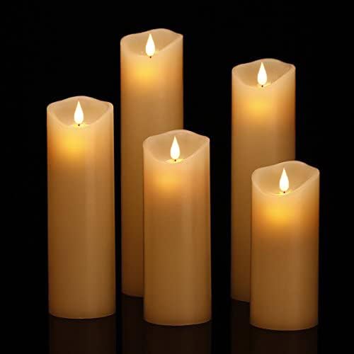 Biyanuo Flameless Battery Operated Led Candles 3D Wick With10Key Button Remote Control 24 Hour Timer Set Of 5 Electric Flickerin