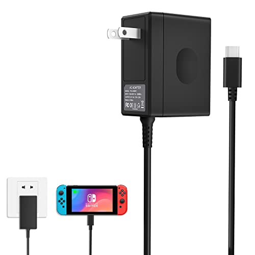 Yccsky Charger For Nintendo Switch,Ac Adapter For Nintendo Switch   Fast Travel Wall Charger With 5Ft Usb C Cable 15V/2.6A Power