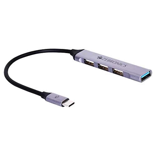 Zebronics Ta200U Type C To Usb 3.0 4 Port Hub With Hi Speed Data Transfer, Aluminum + Abs Body, 15Cm Cable, Sleek Design And Plu
