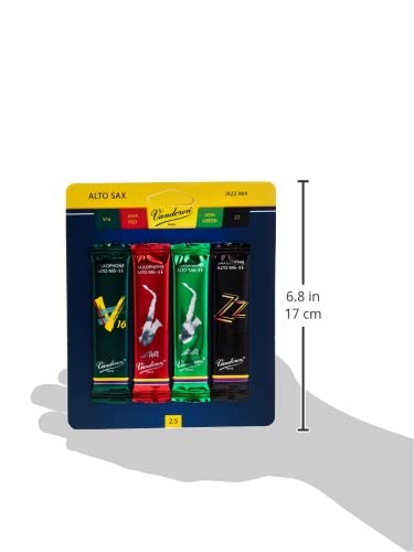 Vandoren Srmixa25 Alto Sax Jazz Reed Mix Card Includes 1 Each Zz, V16, Java And Java Red Strength 2.5