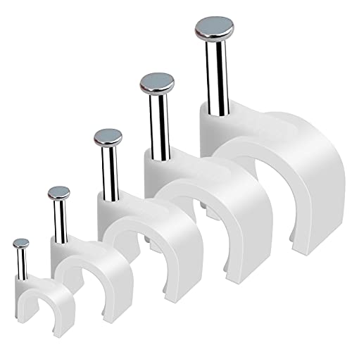 500Pcs Cable Clips With Steel Nail In Cable Clips White 4Mm 5Mm 6Mm 8Mm 10Mm For Rg6, Rg59, Cat6, Rj45 Cable Coax Cable, Etherne