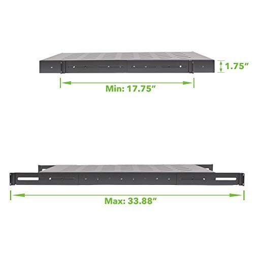 Navepoint 1U 19 Inch Fixed 4 Post Rack Mount Server Shelf With Adjustable Depth From 18 34 Inch Black