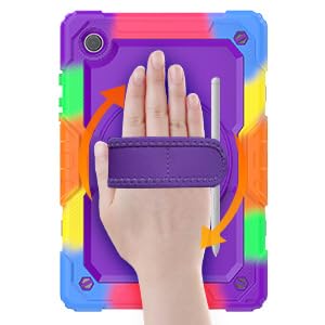 Seymac Stock 360 Hand Strap Shockproof Case For Samsung Galaxy Tab A8 10.5 Inch, Purple+Colorful