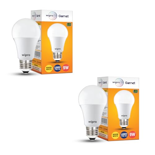 Wipro Polycarbonate Garnet Base E27 9 Watts Led Bulb (Pack Of 2, Warm White)