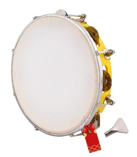 DESCTIDY Dafli Musical Instrument Dafli/Tambourine 10 inch Hand Percussion Musical Instrument (Yellow tambourine)