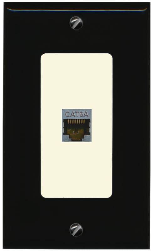 Riteav Cat 6A 1 Port Shielded Cat6A Wall Plate 1 Gang Decorative   1 Gang [Black/Light Almond]